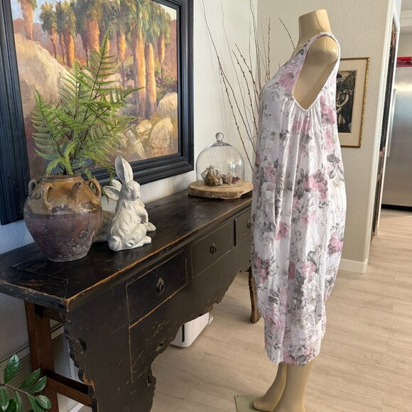 ITALIAN LINEN DRESS Bohemian Peasant Style sleeveless mid length pockets - Picture 5 of 8